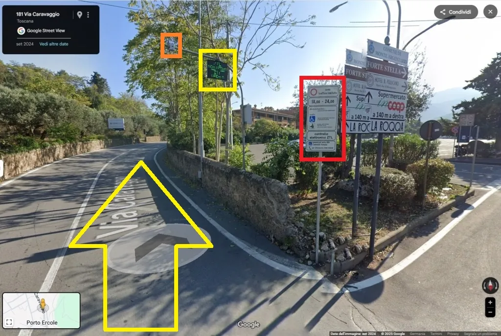 streetview Porto Ercole accesso ZTL paese varco 1