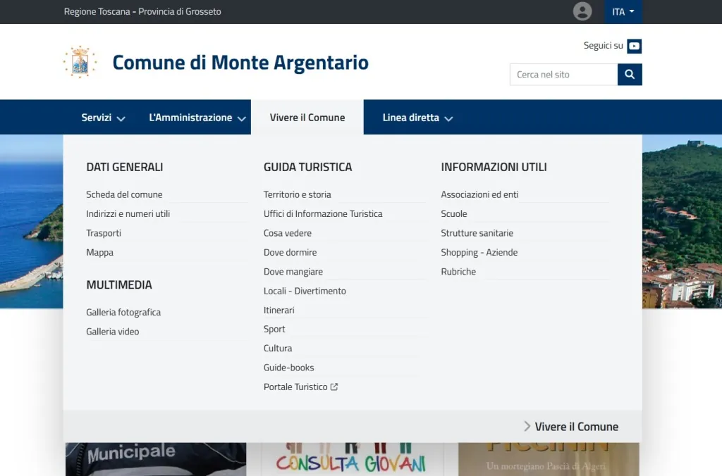 menu website Comune di Monte Argentario