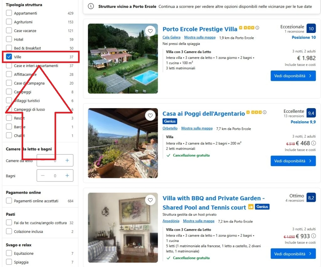 ville in affitto a Porto Ercole su booking.com